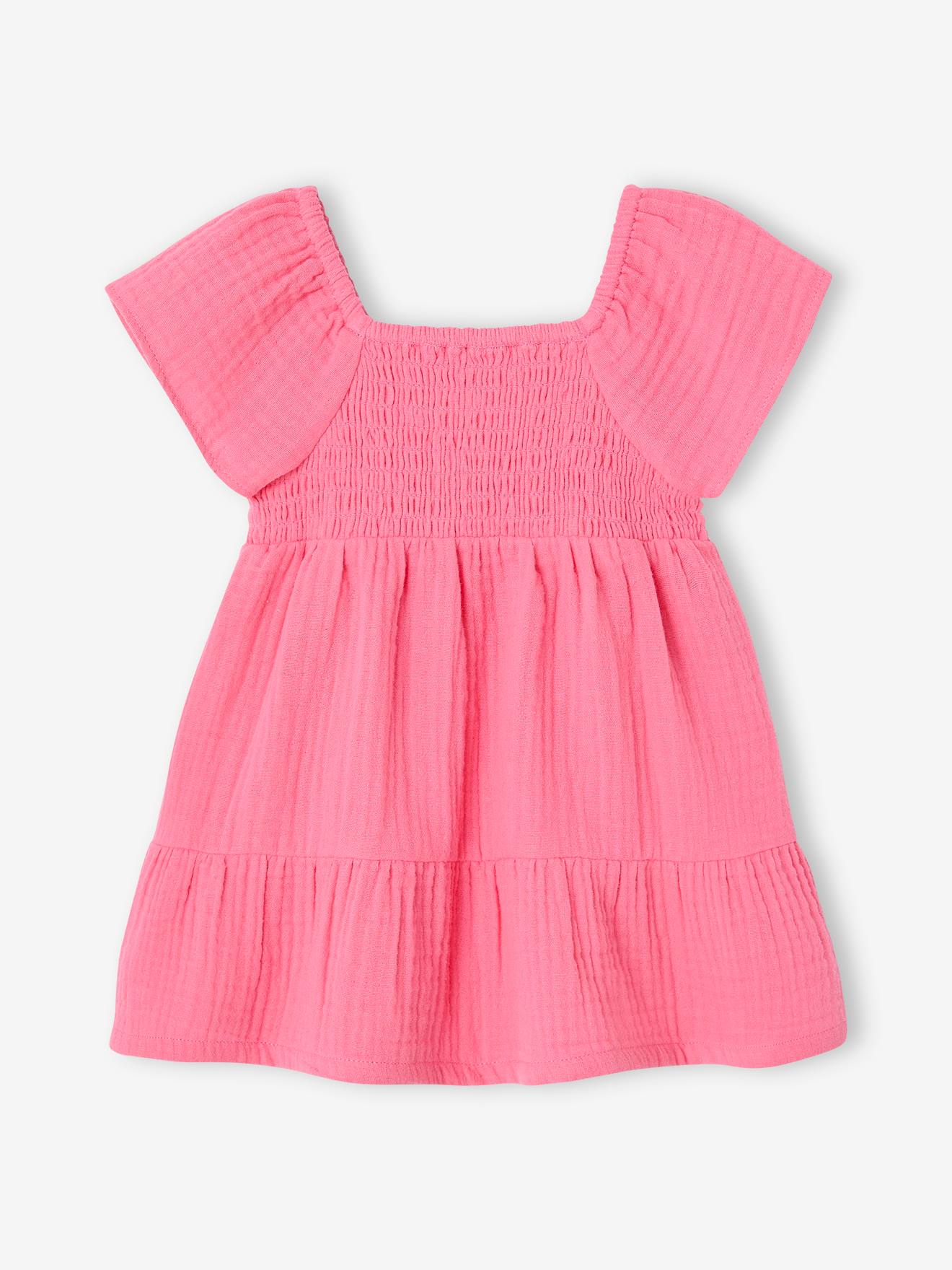 Thumbnail - Gesmoktes Baby Kleid aus Musselin bonbon