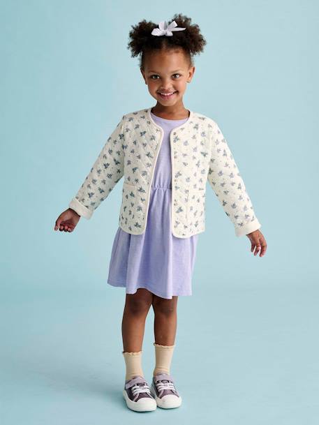 Mädchen-Set: Geblümte Jacke mit Steppnähten & Kleid rosa+violett 13