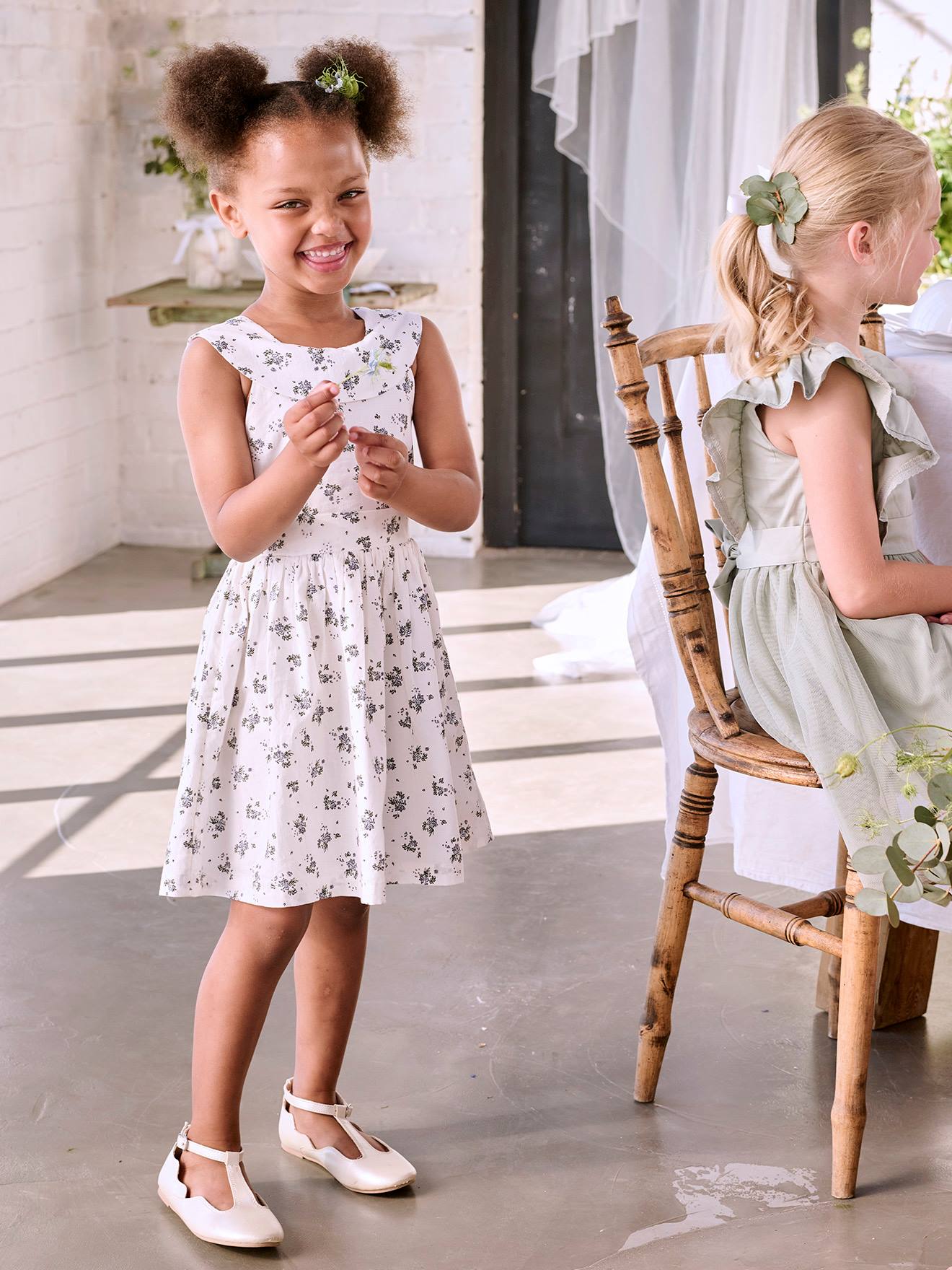 Vertbaudet Festliches Mädchen Kleid Mit Blumenprint Weiß 146/152
