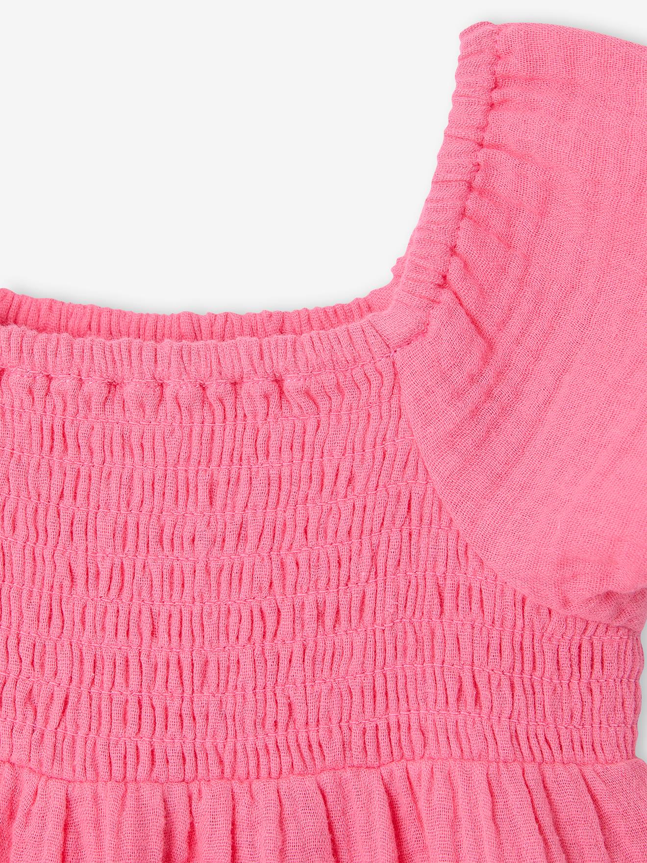 Thumbnail - Gesmoktes Baby Kleid aus Musselin bonbon