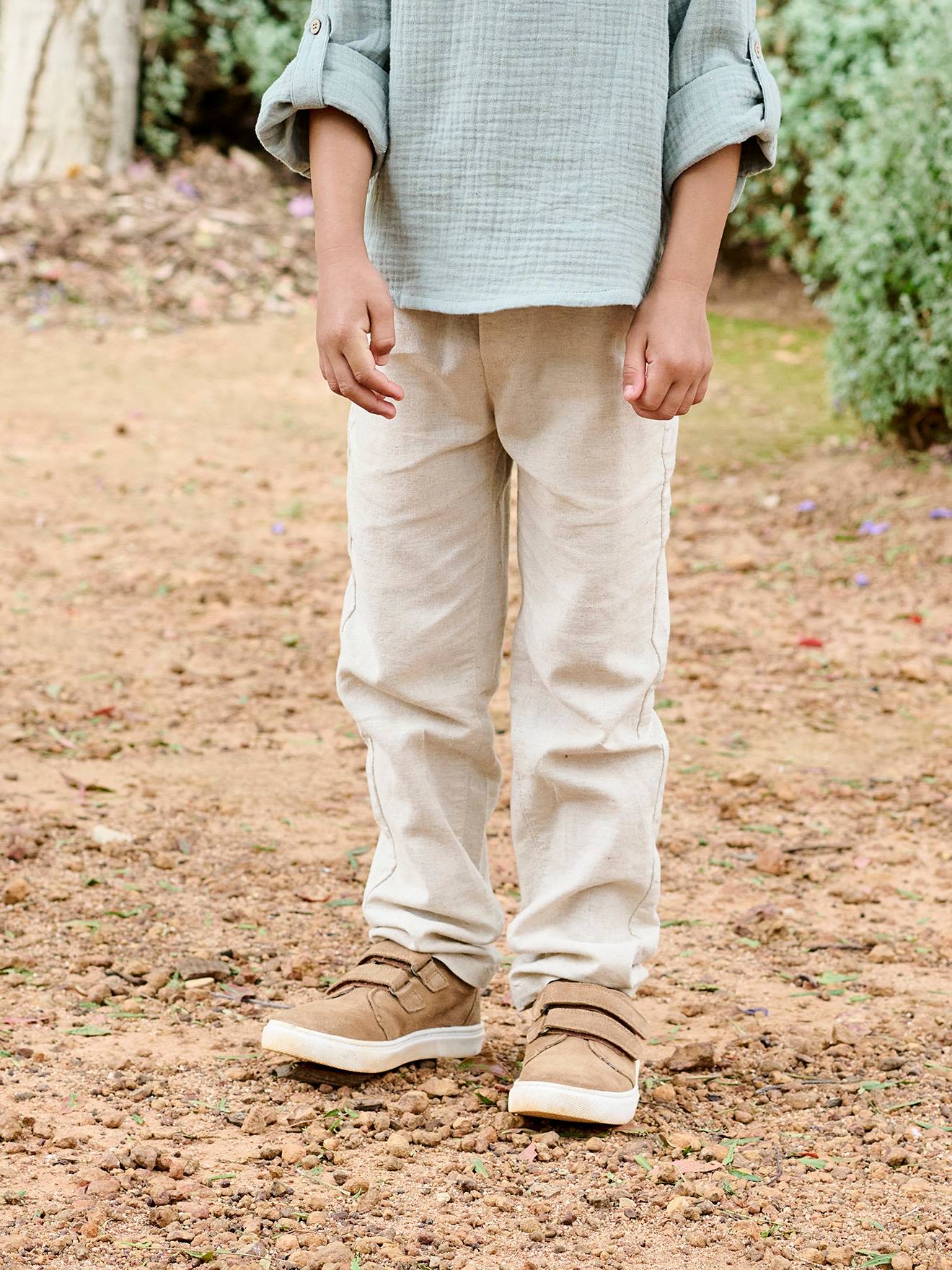 Jungen Hose mit Leinenanteil beige Gr. 152 von vertbaudet