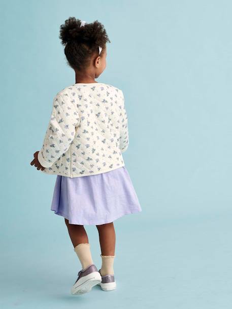 Mädchen-Set: Geblümte Jacke mit Steppnähten & Kleid rosa+violett 18