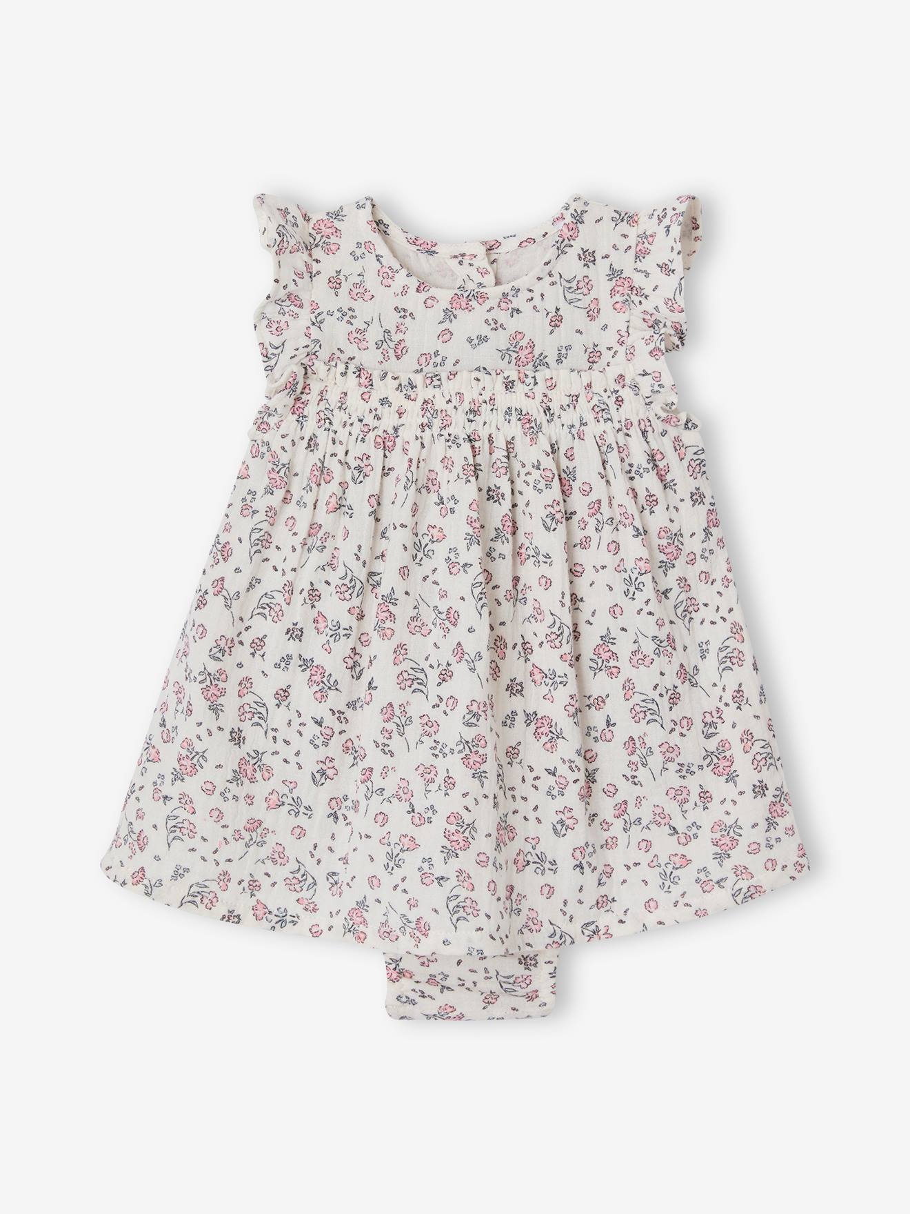 Festliches Mädchen Baby Kleid mit integriertem Slip wollweiß Gr. 74 von vertbaudet