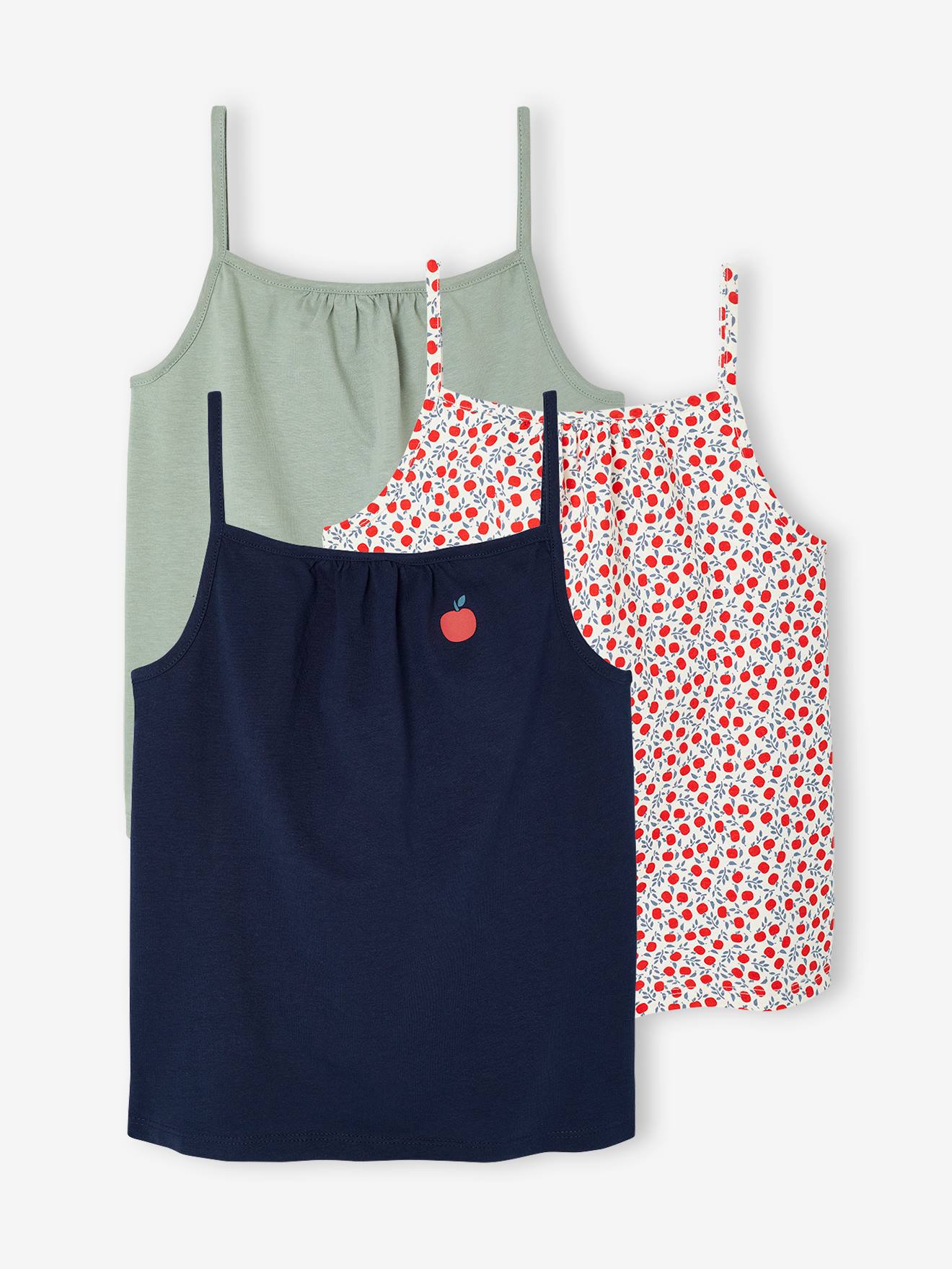 3er-Pack Mädchen Trägertops uni/geblümt BASIC salbeigrün Gr. 158 von vertbaudet