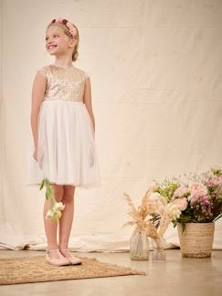 Maedchenkleidung-Mädchen Festkleid mit Pailletten und Glitzertüll