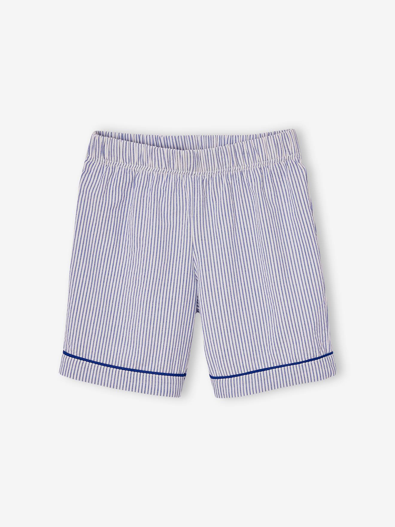 Thumbnail - Gestreifter Jungen Sommer-Schlafanzug aus Popeline elektrisch