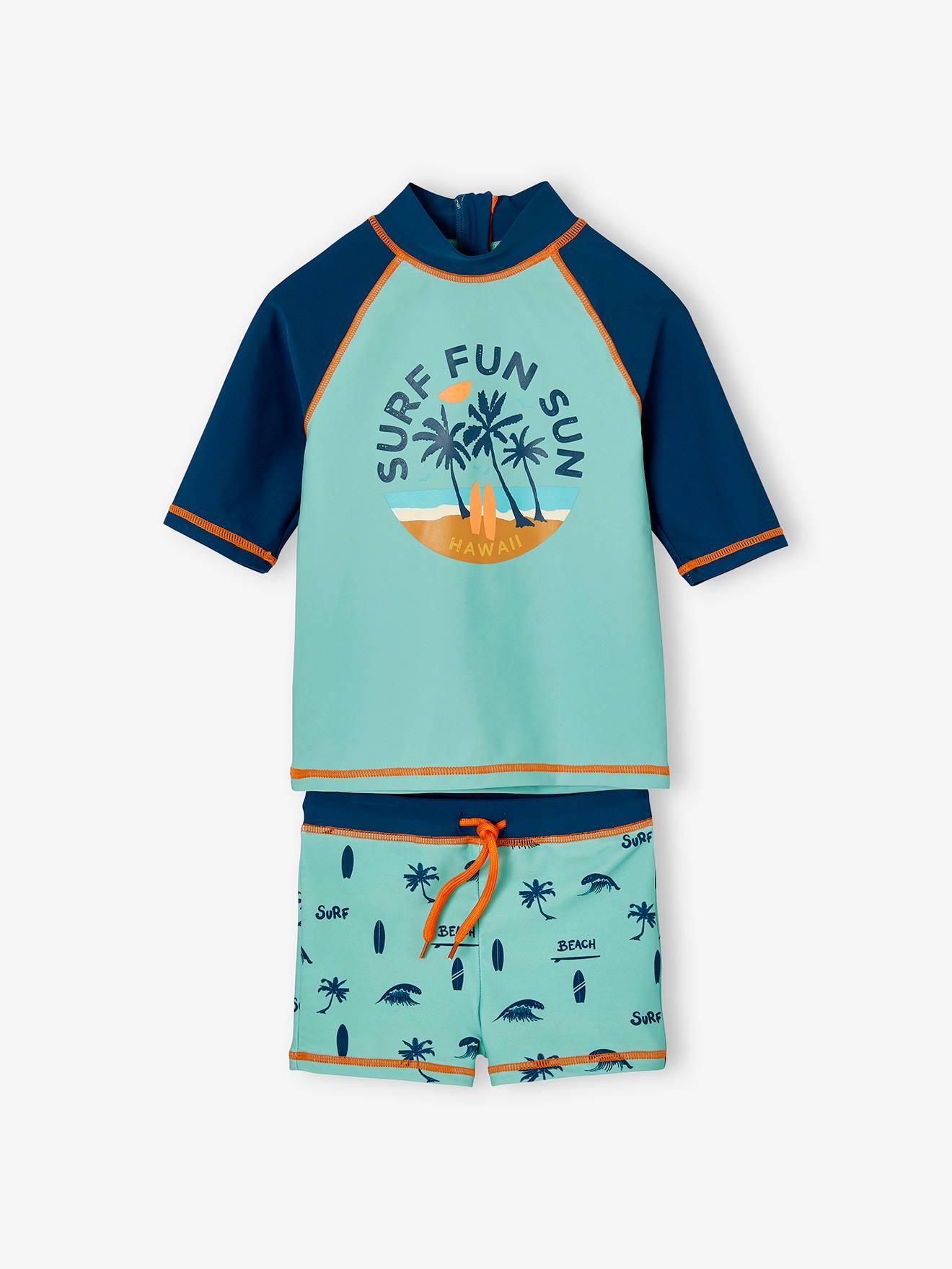 Jungen Strand-Set mit UV-Schutz: T-Shirt & Shorts petrol Gr. 128 von vertbaudet