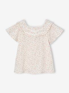 Maedchenkleidung-Festliche Mädchen Bluse aus geblümtem Musselin