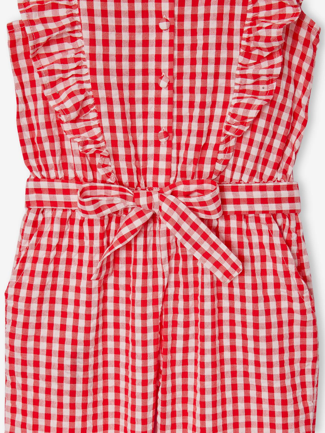 Thumbnail - Karierter Mädchen Jumpsuit mit Volants