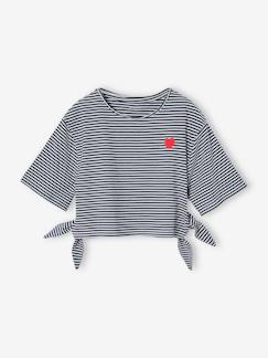 Maedchenkleidung-Shirts & Rollkragenpullover-Gestreiftes Mädchen Cropped-T-Shirt mit Zierschleifen