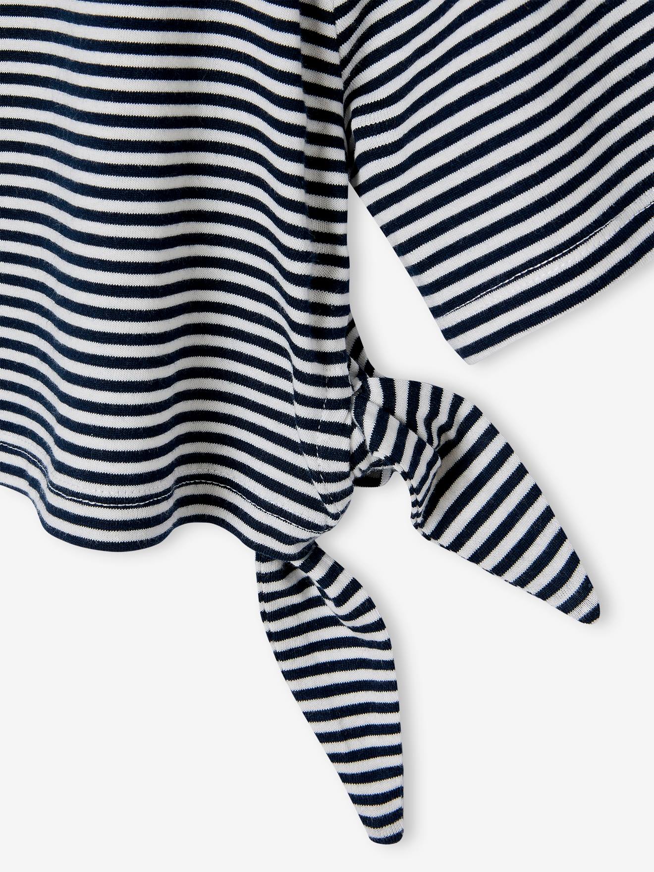 Thumbnail - Gestreiftes Mädchen Cropped-T-Shirt mit Zierschleifen