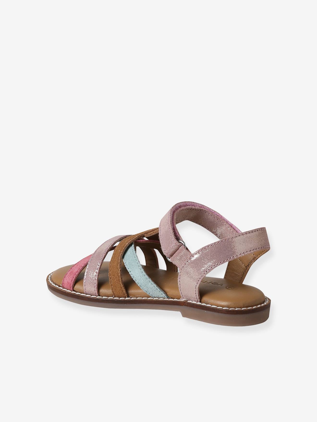 Thumbnail - Kinder Ledersandalen mit Klett und bunten Riemchen