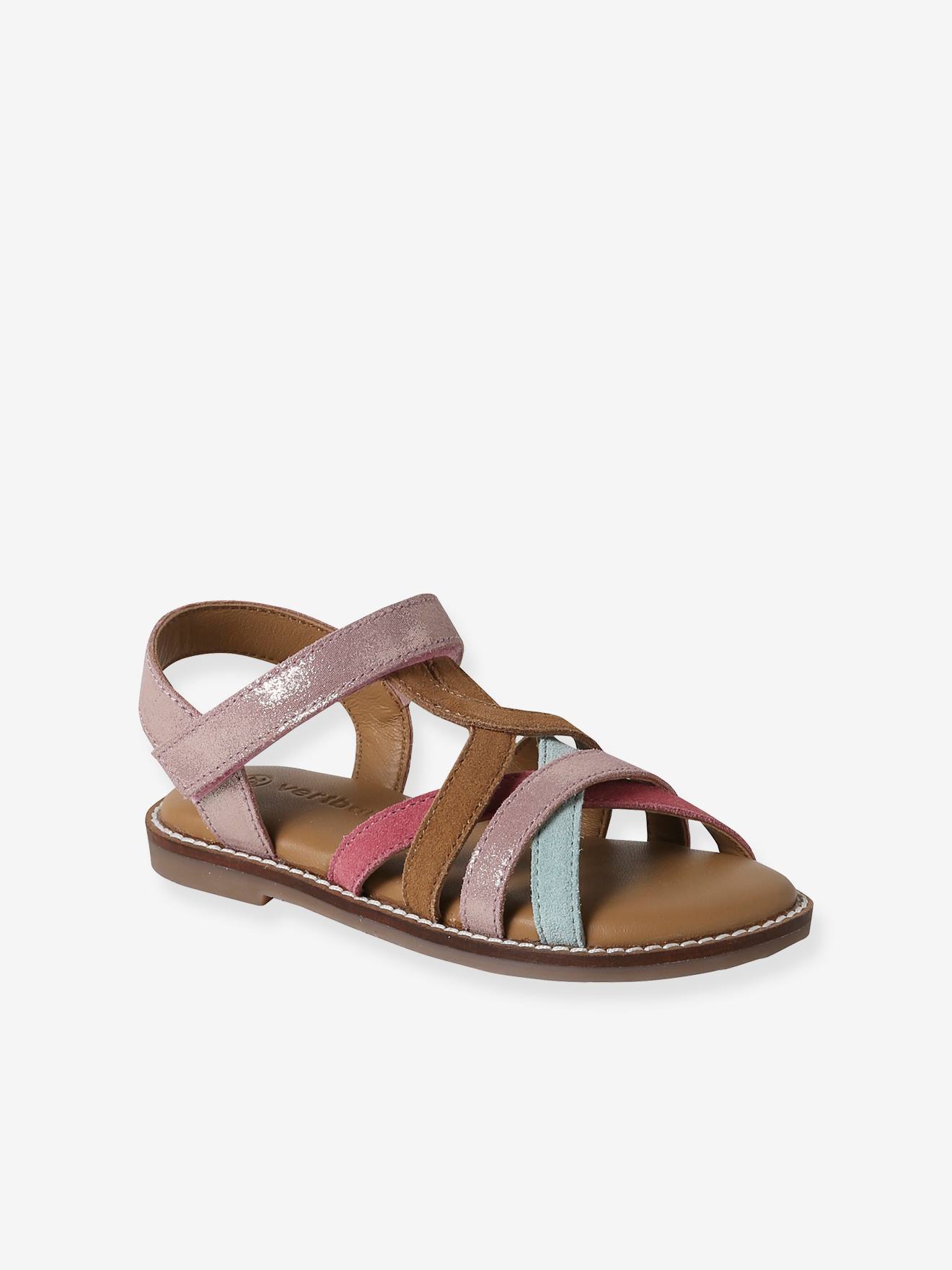 Kinder Ledersandalen mit Klett und bunten Riemchen