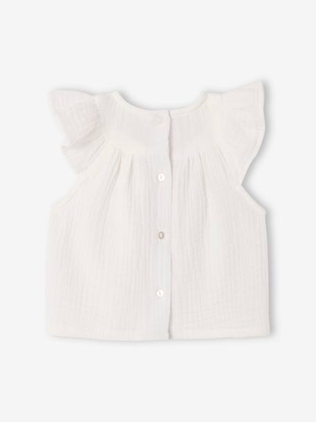 Mädchen Baby Bluse mit kurzen Volantärmeln wollweiß 4