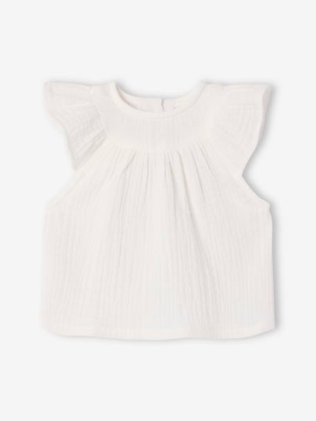 Mädchen Baby Bluse mit kurzen Volantärmeln wollweiß 2