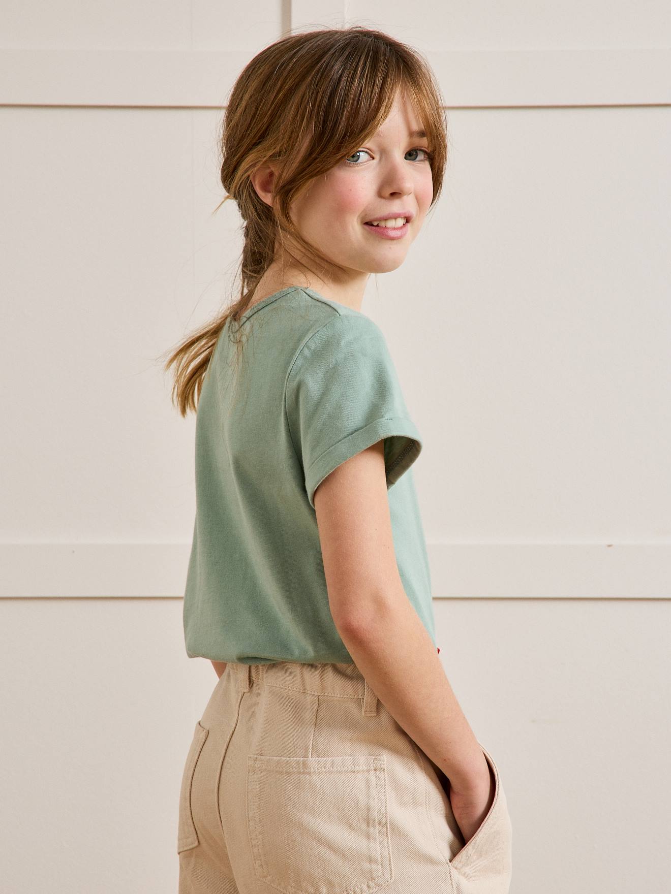 Thumbnail - Mädchen T-Shirt mit Liberty-Schriftzug CYRILLUS aus Bio-Baumwolle