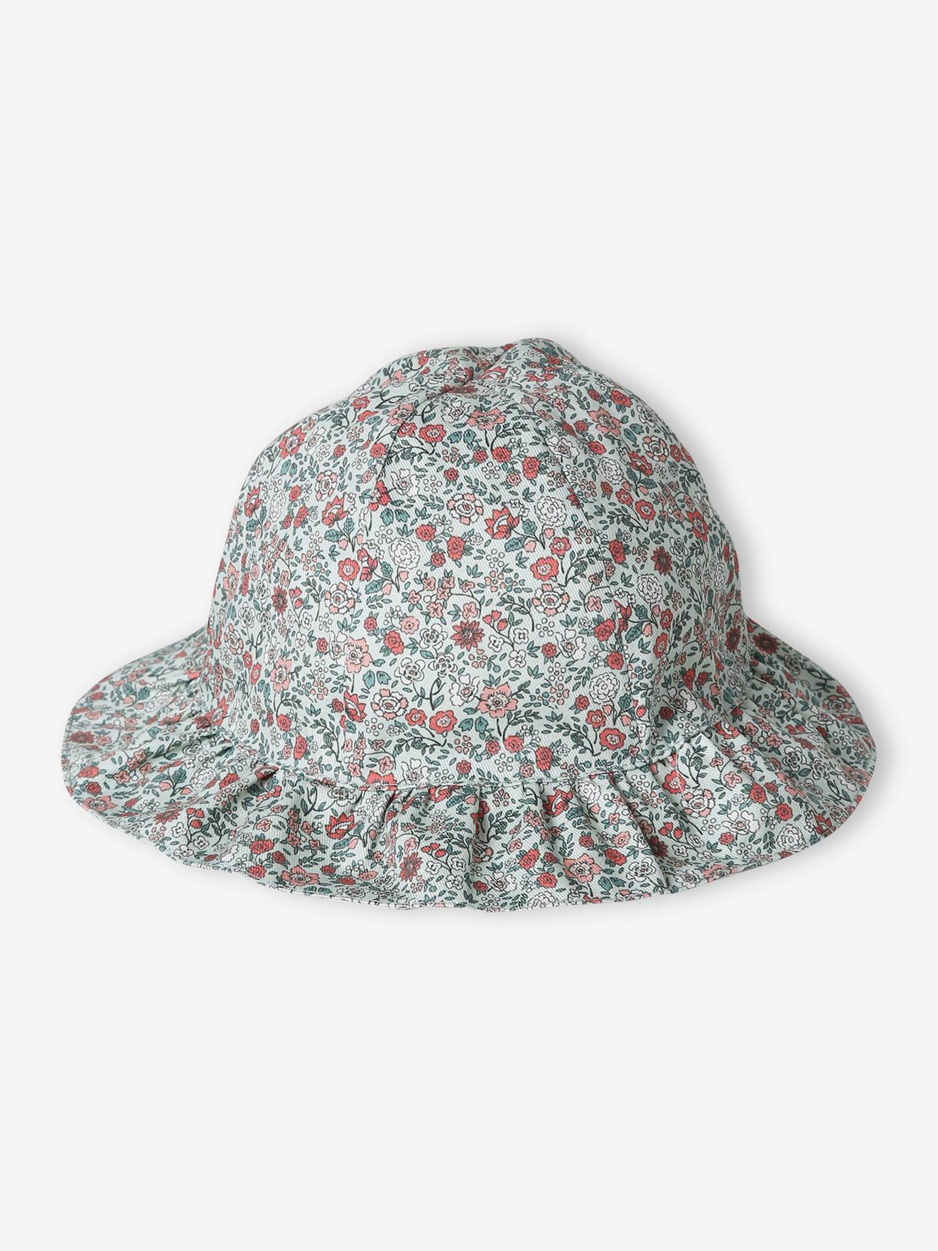 Mädchen Baby Sonnenhut mit Blumenmuster salbei