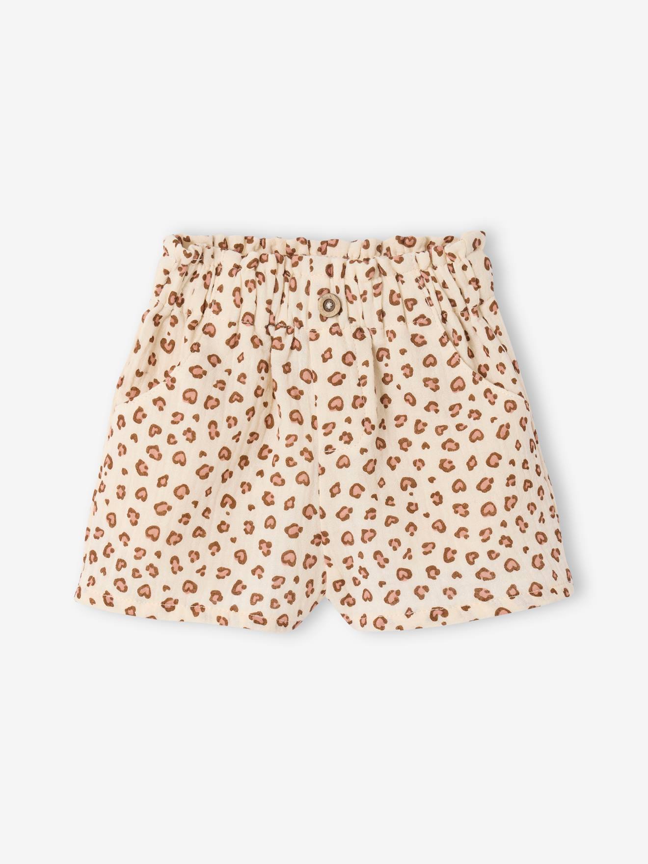 Thumbnail - Baby Shorts aus Musselin mit Leo-Print vanille