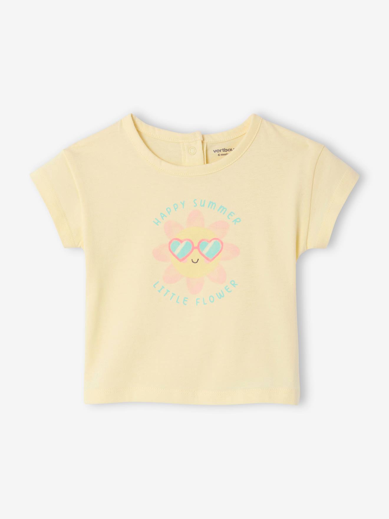 Bio-Kollektion: Bedrucktes Baby T-Shirt mit Druckknöpfen hinten pastellgelb Gr. 68 von vertbaudet