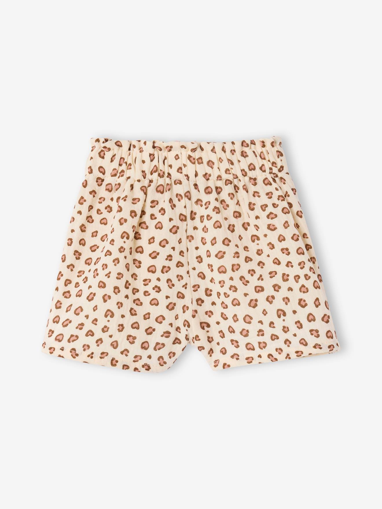 Thumbnail - Baby Shorts aus Musselin mit Leo-Print vanille