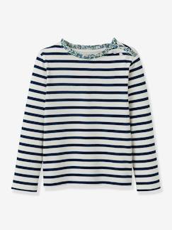 Maedchenkleidung-Geringeltes Mädchen Shirt mit Liberty-Kragen CYRILLUS, Bio-Baumwolle