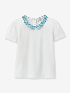 Maedchenkleidung-Mädchen T-Shirt mit Liberty-Bubikragen CYRILLUS aus Bio-Baumwolle