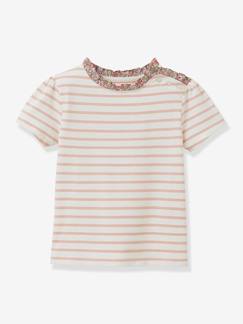 Geringeltes Mädchen T-Shirt mit Liberty-Kragen CYRILLUS, Bio-Baumwolle  [numero-image]