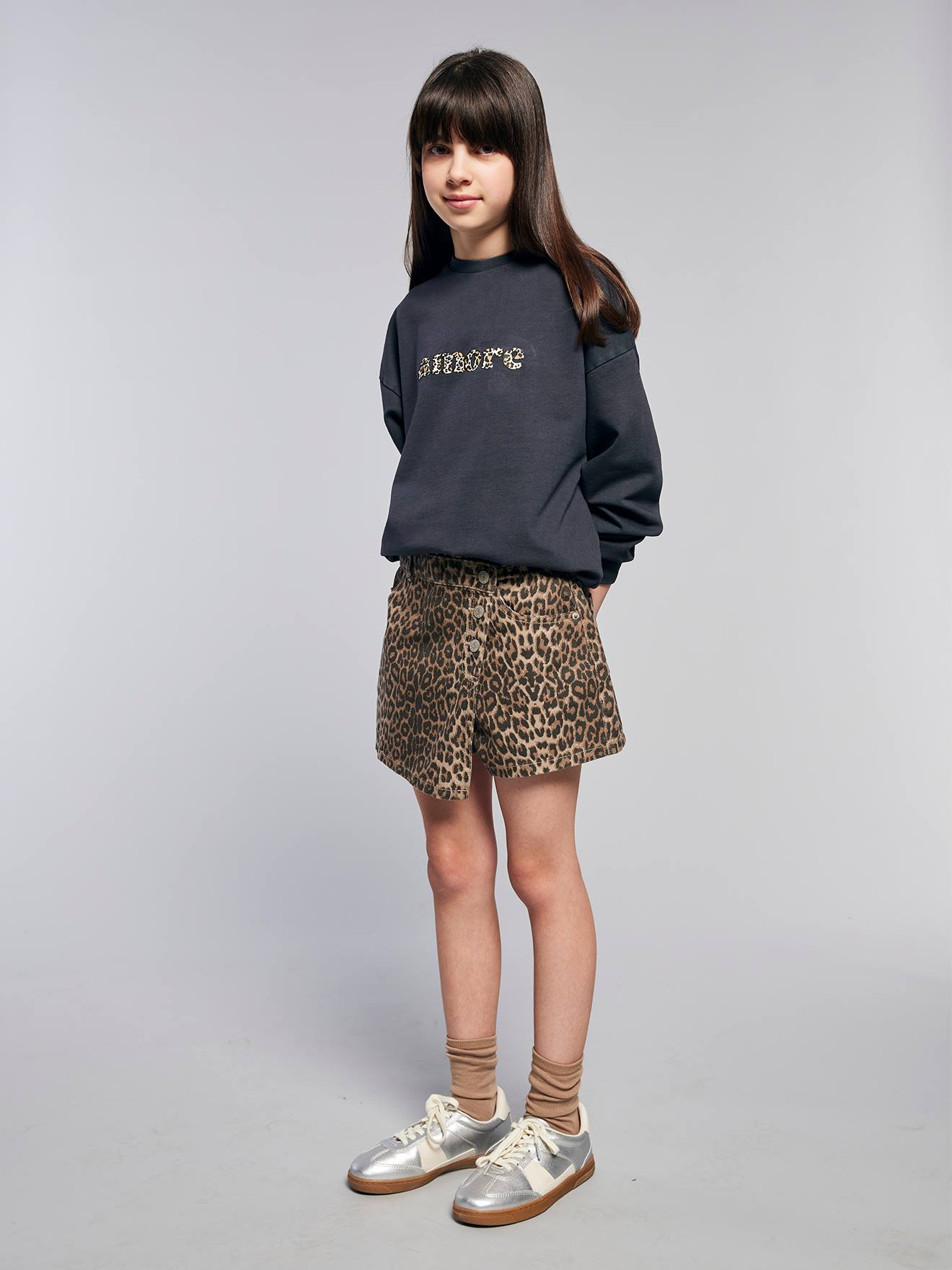 Asymmetrischer Mädchen Hosenrock mit Leoprint JONEN