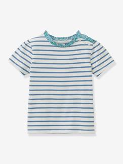 Geringeltes Mädchen T-Shirt mit Liberty-Kragen CYRILLUS, Bio-Baumwolle  [numero-image]