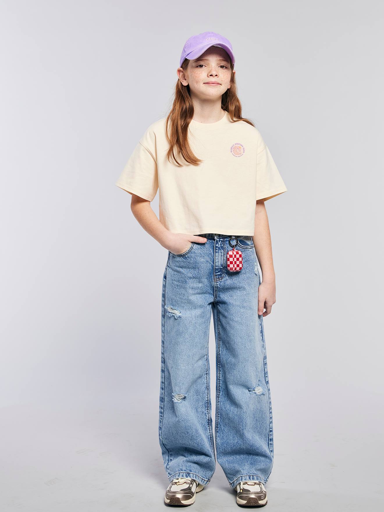 Mädchen Loose-Fit-Jeans mit Used-Effekt JONEN mittel