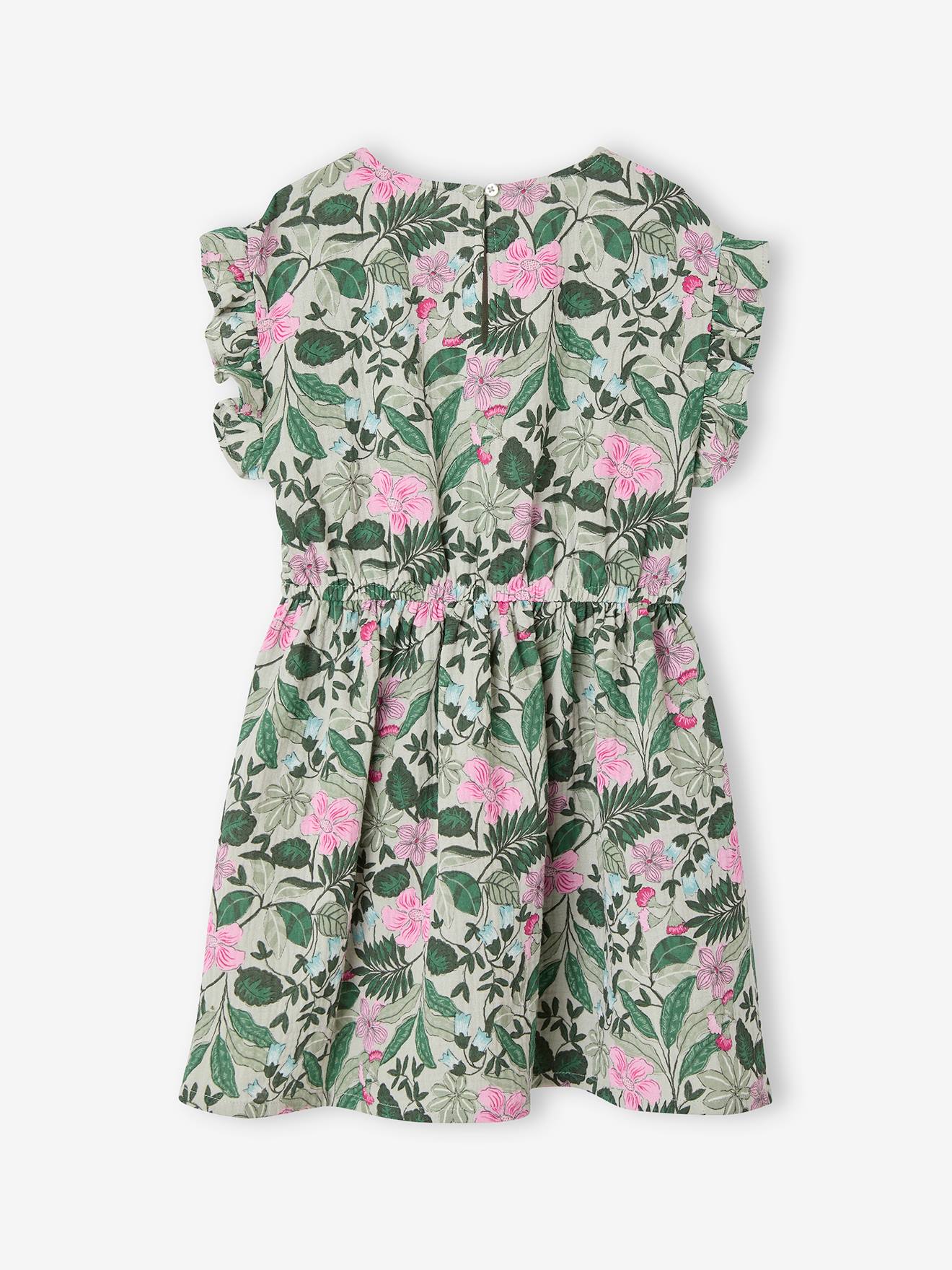 Thumbnail - Mädchen Musselinkleid mit Boho-Print salbei
