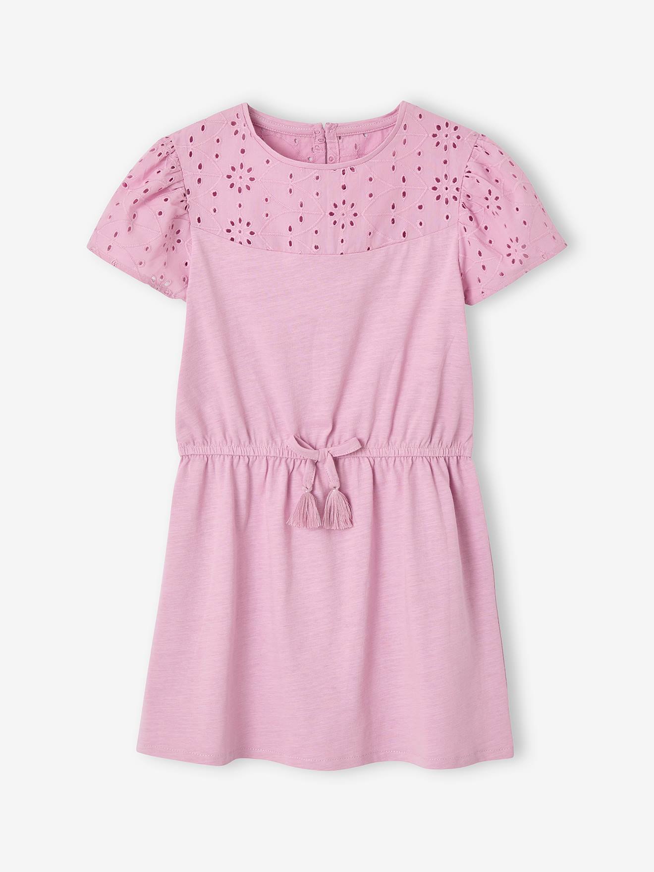 Mädchen Kleid mit Lochstickerei lila Gr. 98/104 von vertbaudet