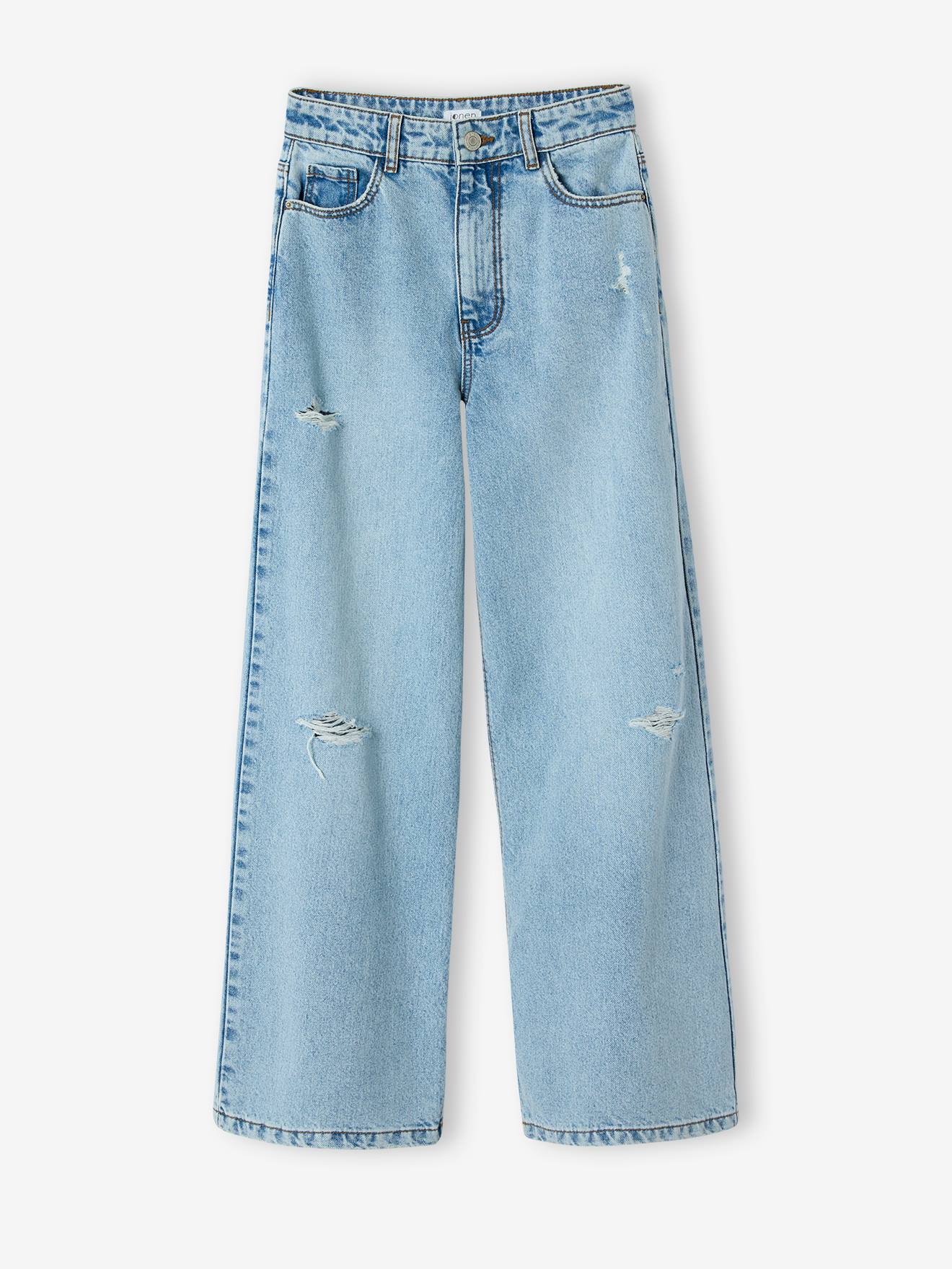 Mädchen Loose-Fit-Jeans mit Used-Effekt JONEN helles