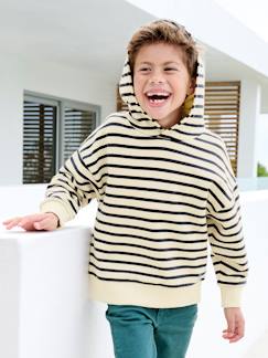 Jungenkleidung-Pullover, Strickjacken, Sweatshirts-Sweatshirts-Gestreiftes Jungen Kapuzensweatshirt