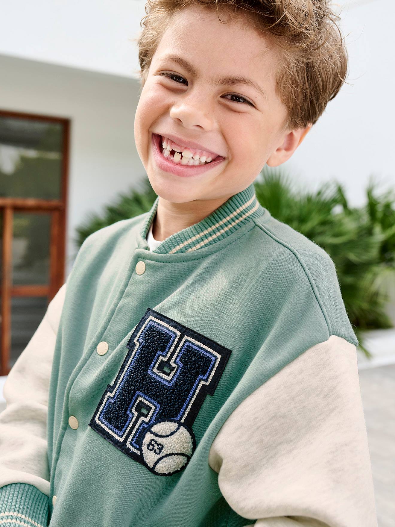 College-Sweatjacke mit Aufnäher Jungen smaragdgrün Gr. 110 von vertbaudet