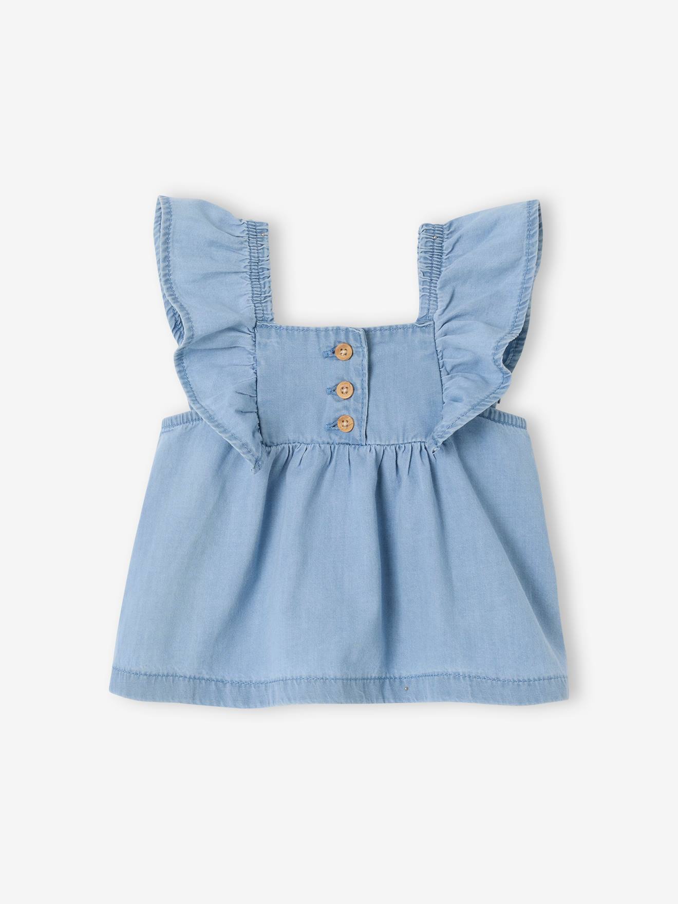 Mädchen Baby Jeansbluse mit Flügelärmeln gebleicht Gr. 68 von vertbaudet