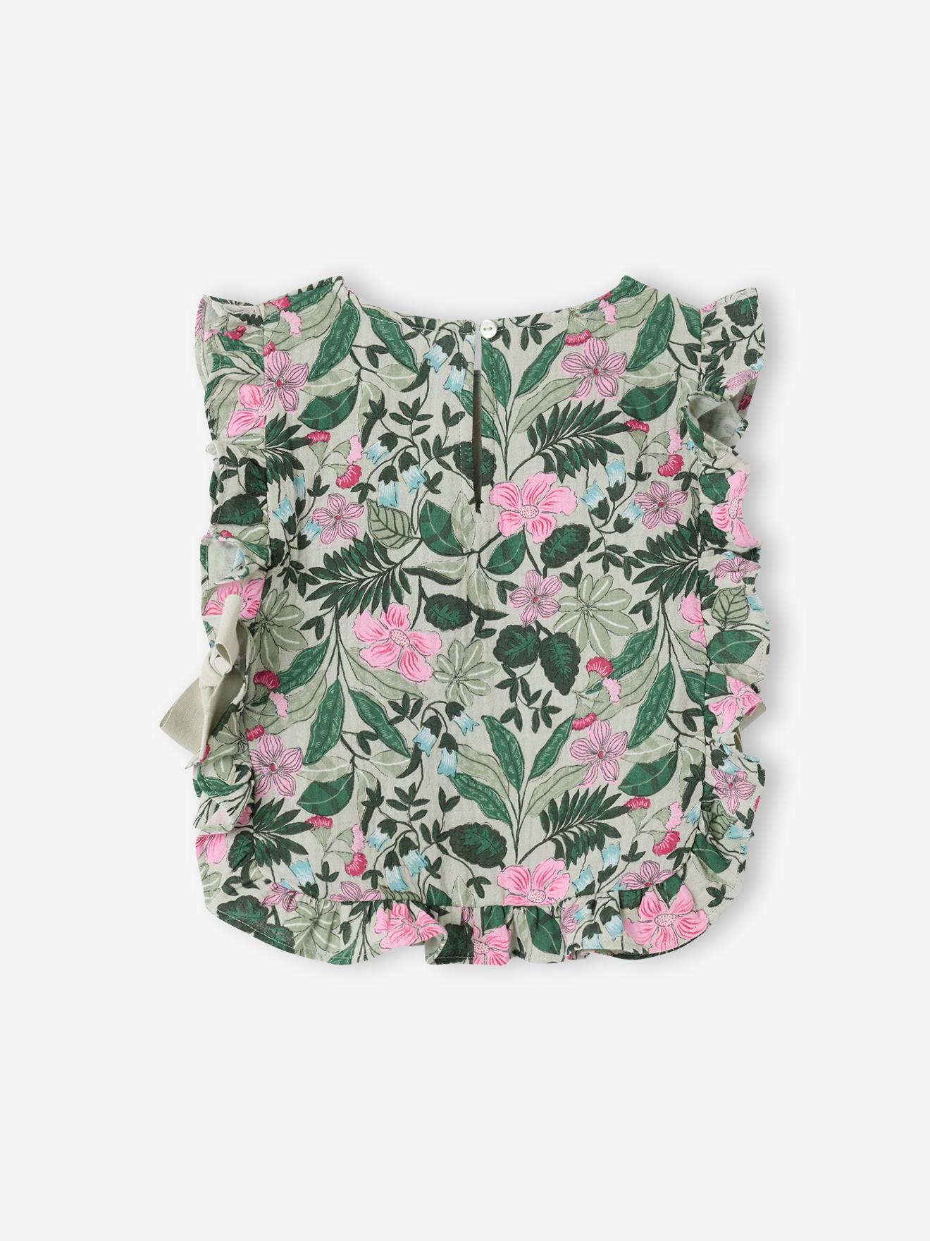 Thumbnail - Mädchen Blusentop aus Musselin mit Volants salbei