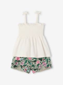 Maedchenkleidung-Mädchen-Set: gesmoktes Top & bedruckte Shorts