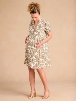 Umstandsmode-Umstandskleider-Kurzes Kleid für Schwangerschaft und Stillzeit mit Blätterprint ENVIE DE FRAISE