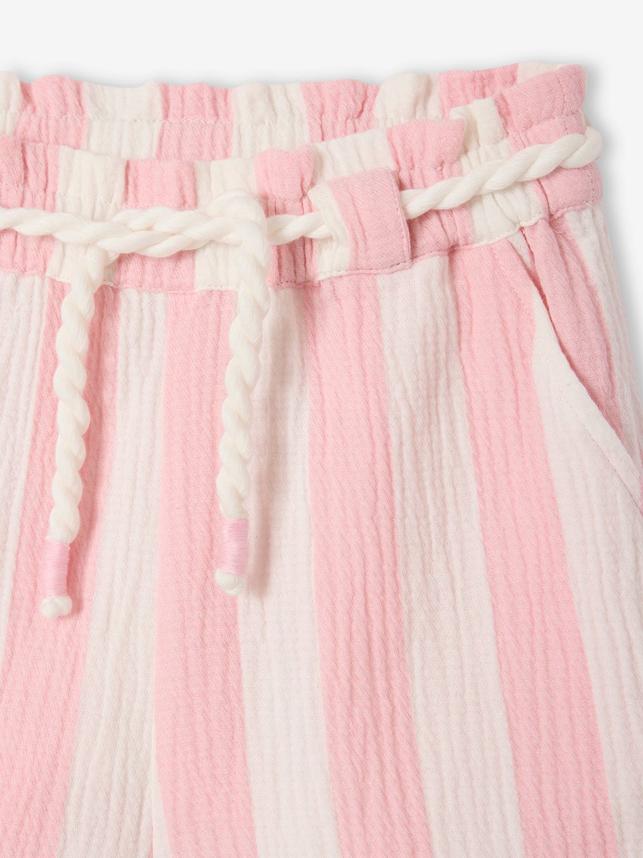 Thumbnail - Mädchen Musselin-Shorts mit breiten Streifen und Bindegürtel bonbon