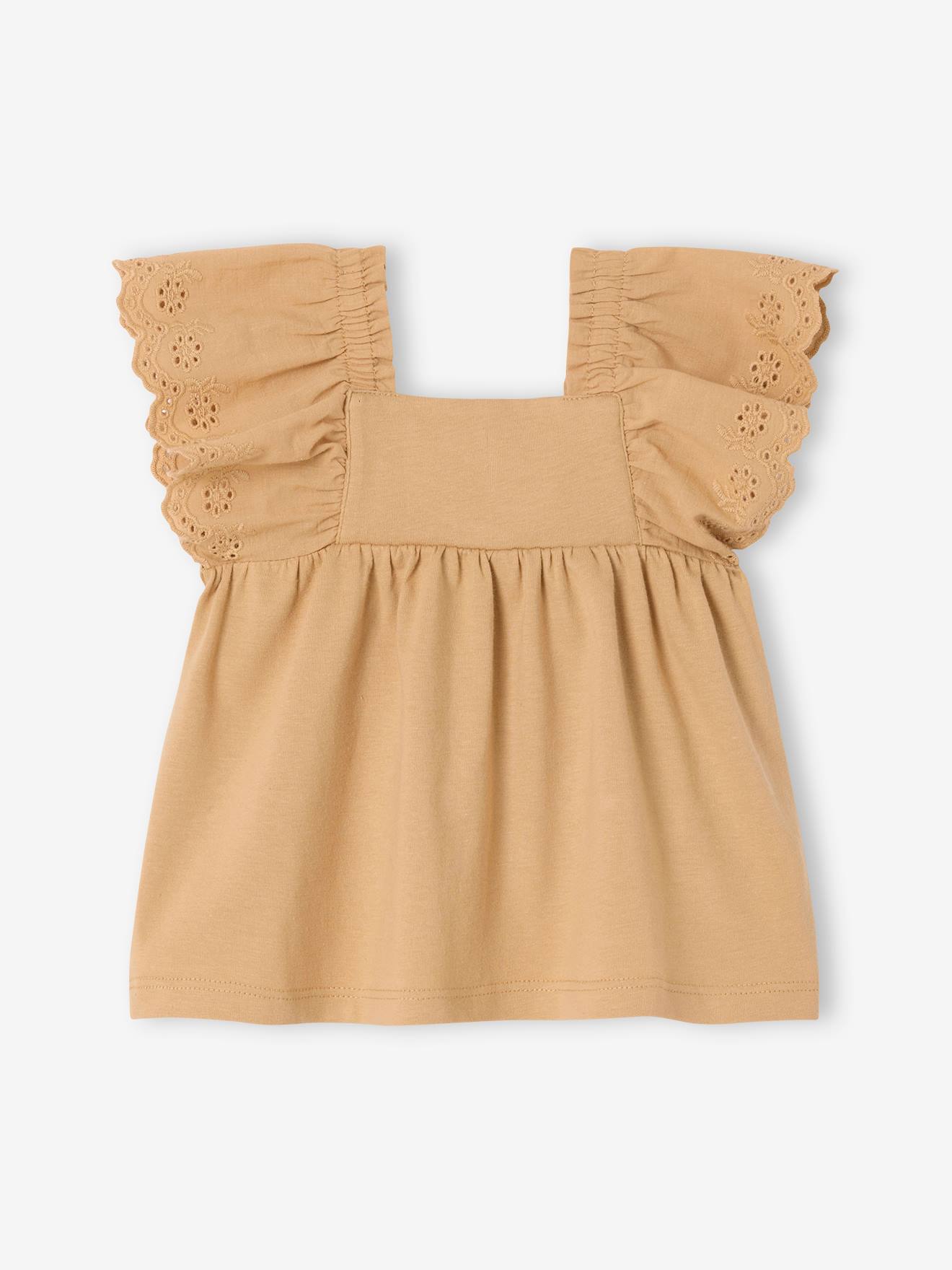 Thumbnail - Bio-Kollektion: Baby T-Shirt mit Volantärmeln cappuccino