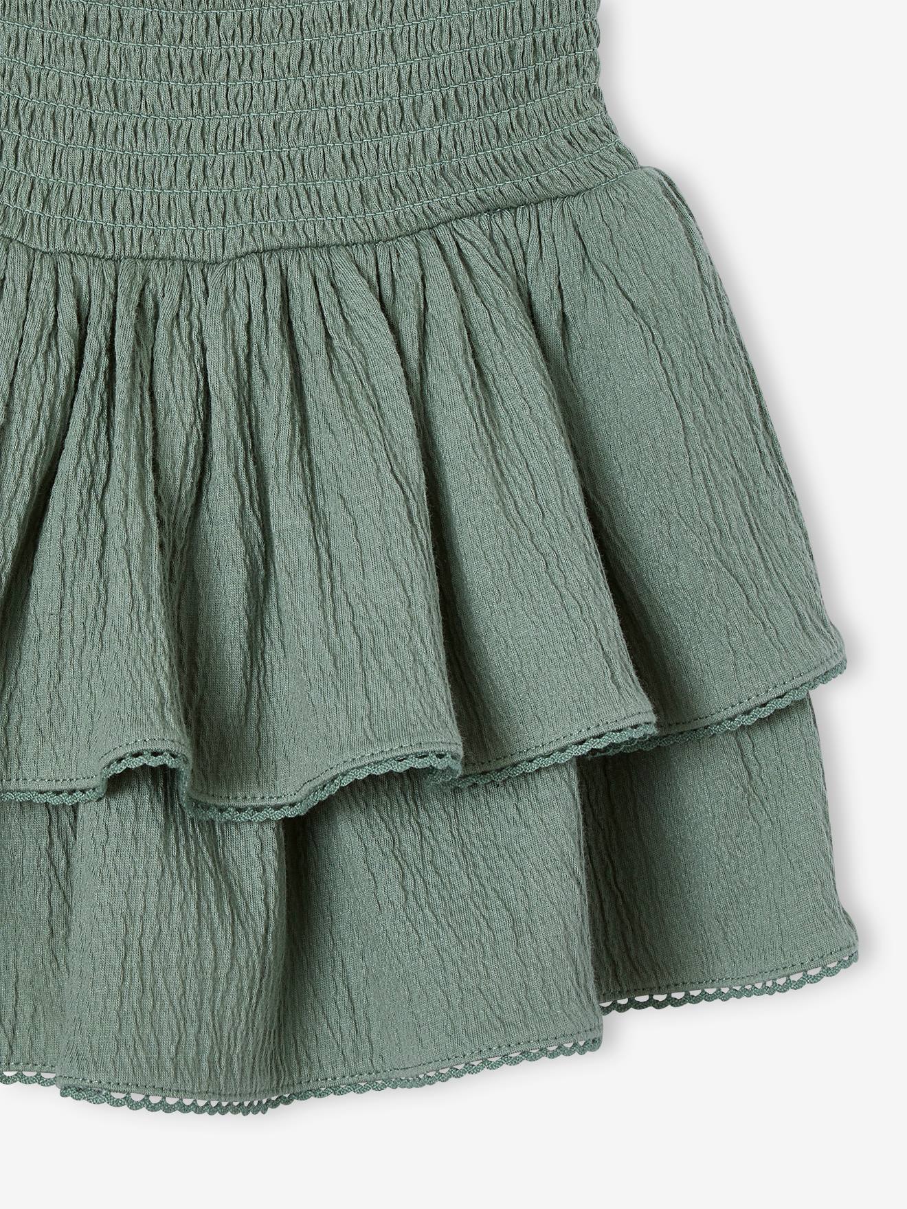 Thumbnail - Mädchen Volantrock mit gesmokter Taille salbei