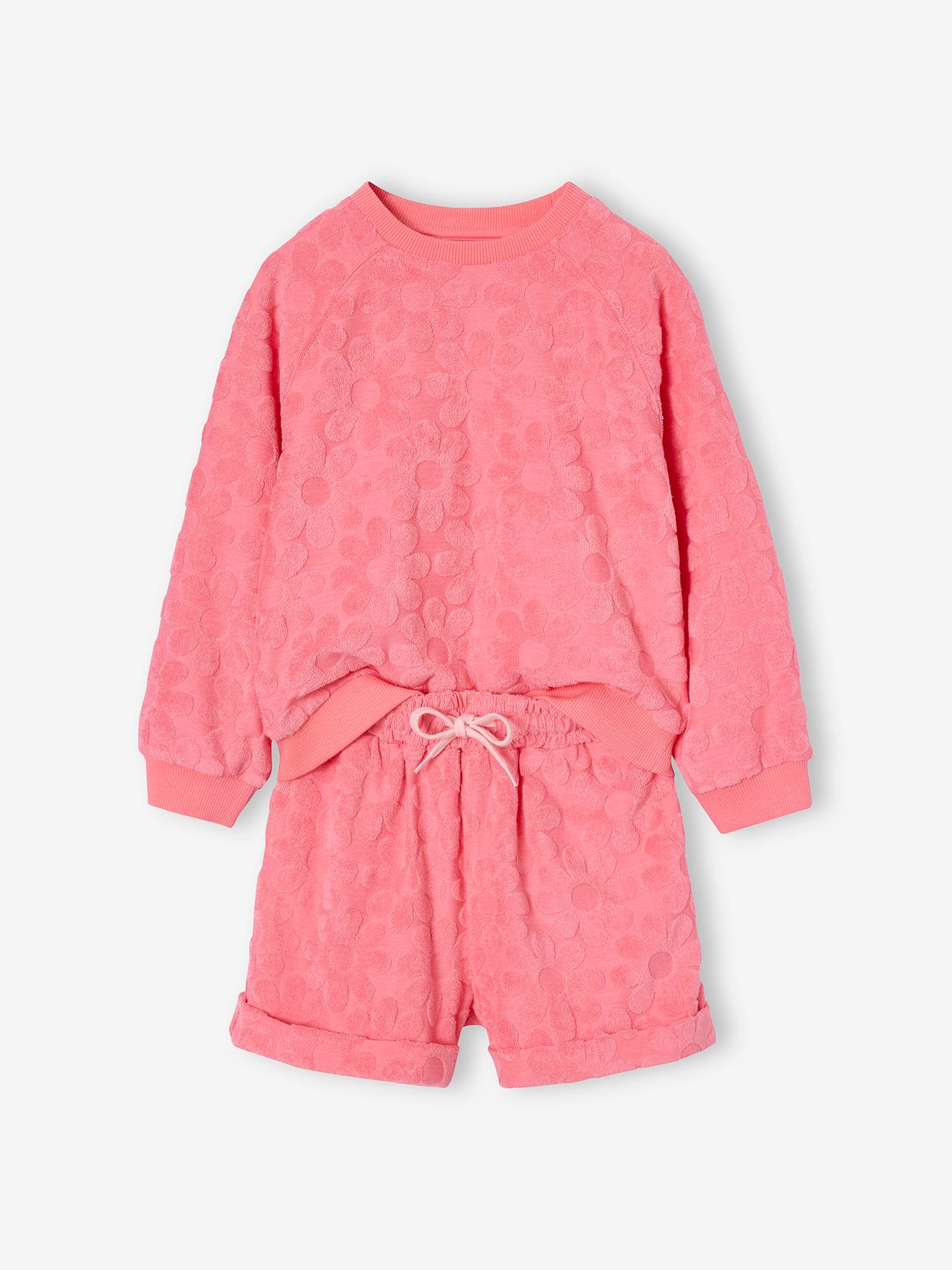 Thumbnail - Mädchen-Set mit Ftee-Blumen: Sweatshirt & Shorts bonbon