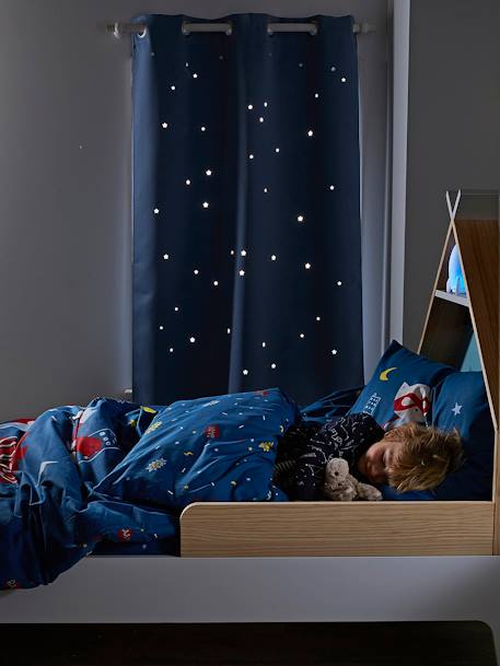 Verdunkelungsvorhang mit ausgestanzten Sternen - blau+grau+rosa - 4