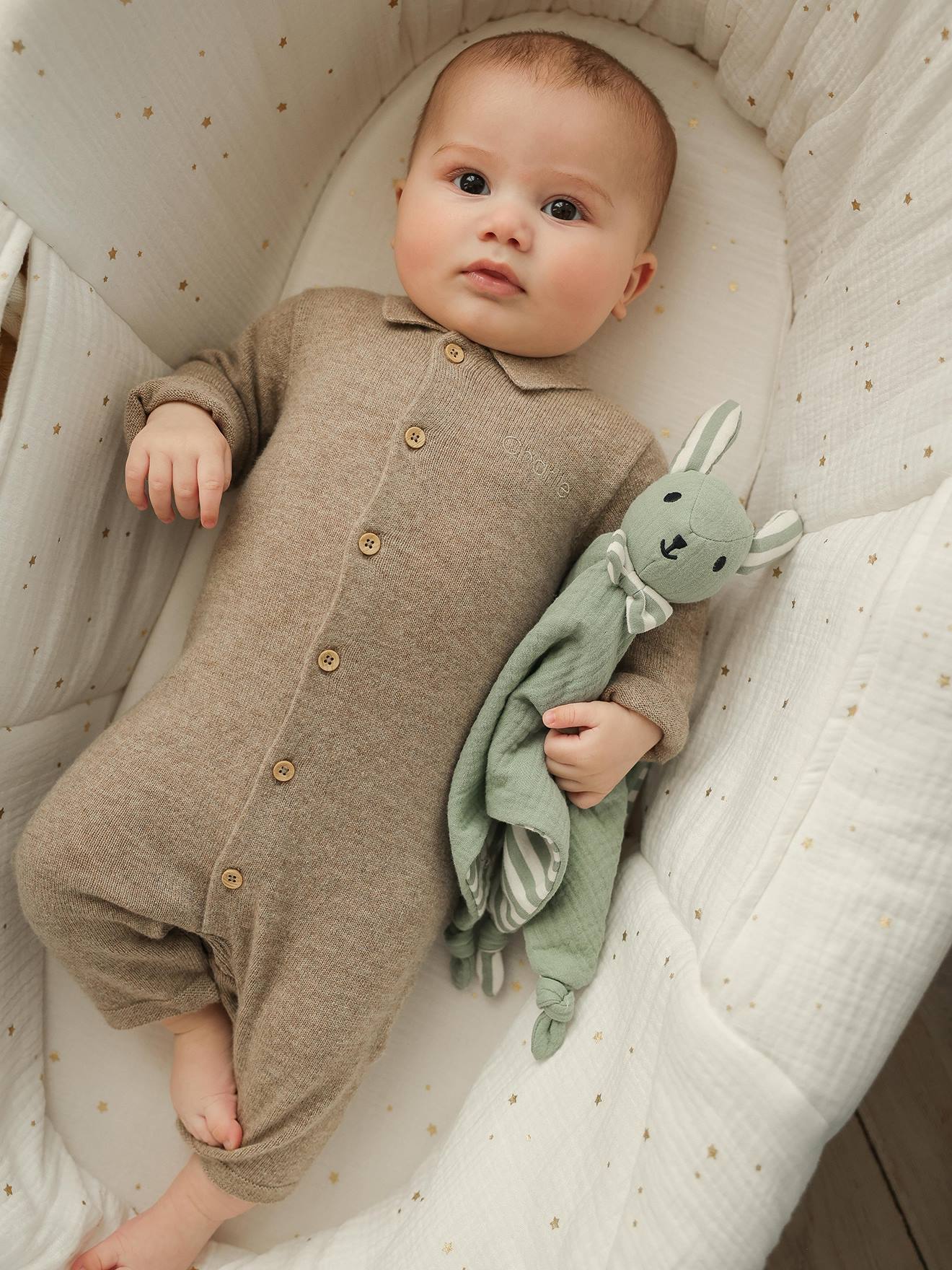 Baby Overall mit Merinowolle und Kaschmir ENVIE DE FRAISE personalisierbar - Farbe: beige meliert · Modell: 341016483