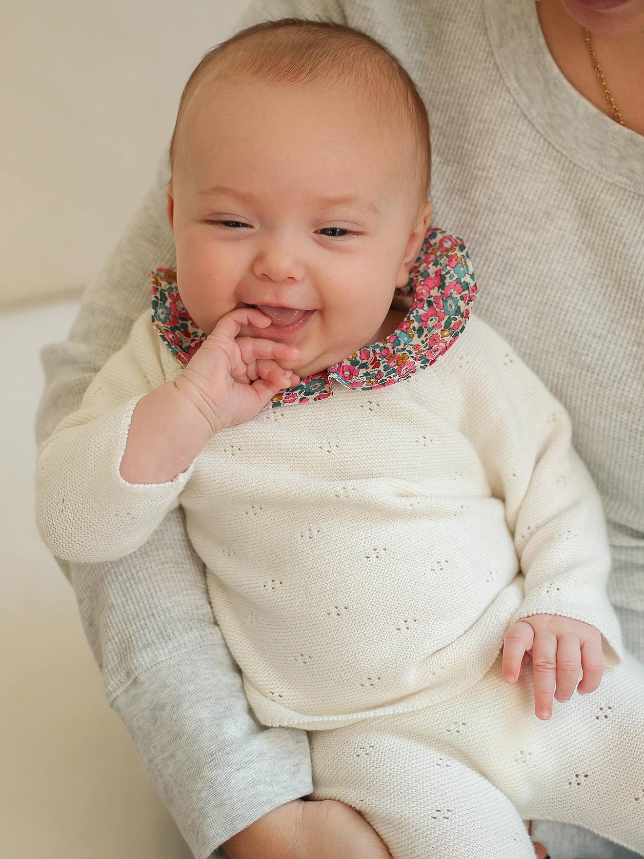 Baby-Set aus Strick: Jacke & Hose ENVIE DE FRAISE wollweiß Gr. 74