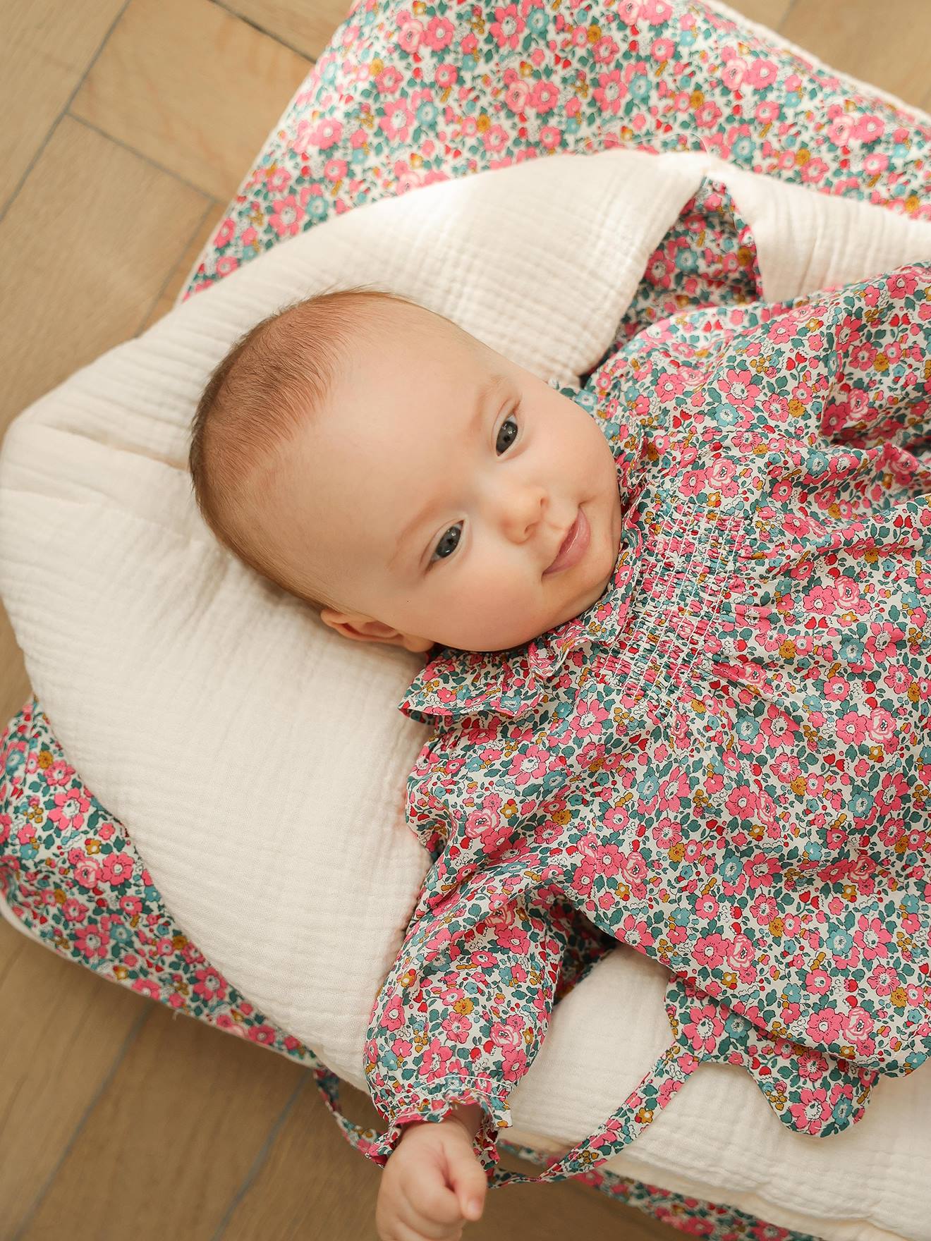 Bio-Kollektion: Baby Ausfahrsack aus Musselin ENVIE DE FRAISE mit Recycling-Polyester rosa
