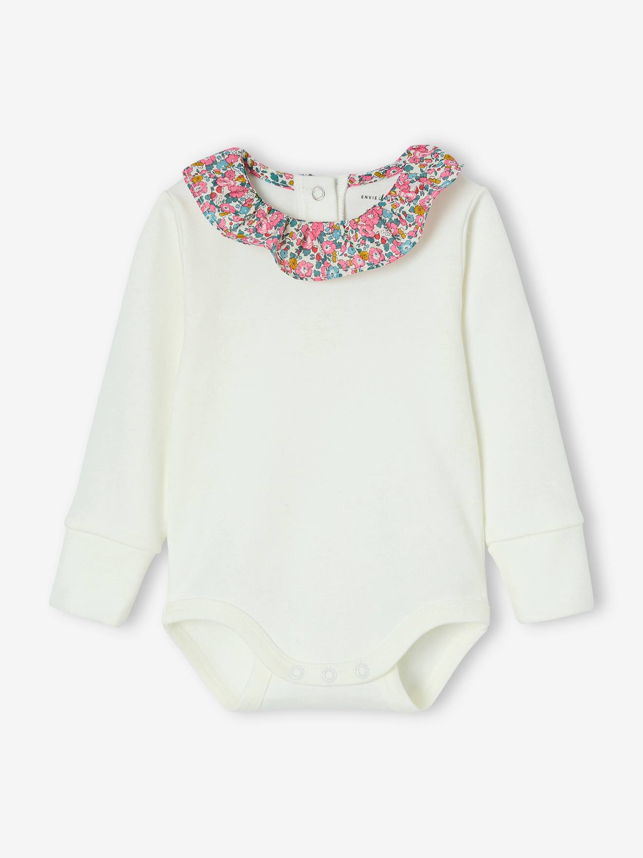 Bio-Kollektion: Mitwachsender Baby Body mit Liberty-Kragen ENVIE DE FRAISE wollweiß Gr. 68