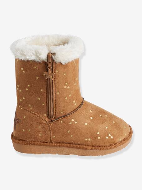 Winterstiefel für Mädchen - beige glanzeffekt+hellbraun bedruckt+schwarz+zartrosa bedruckt - 7
