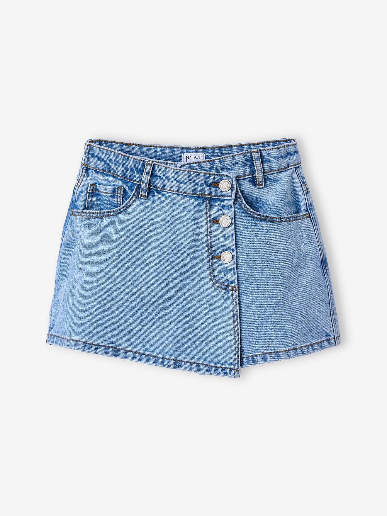 Asymmetrischer Jeans-Hosenrock Mädchen JONEN helles